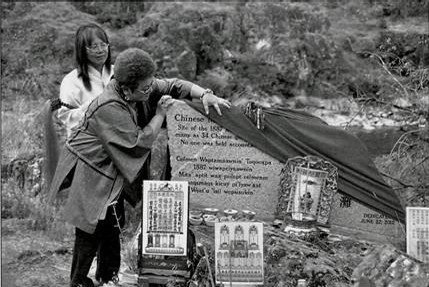 The event of Hells Canyon was when Chinese men were attacked and killed by a gang for the gold the Chinese were carrying. This shows the unveiling of a memorial for the Chinese men killed during Hells Canyon. [Source: Oregon Historical Society] (Fall, 2013, 2.)