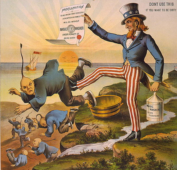 A propaganda poster depicting the American sentiment against Chinese immigrants at the time.